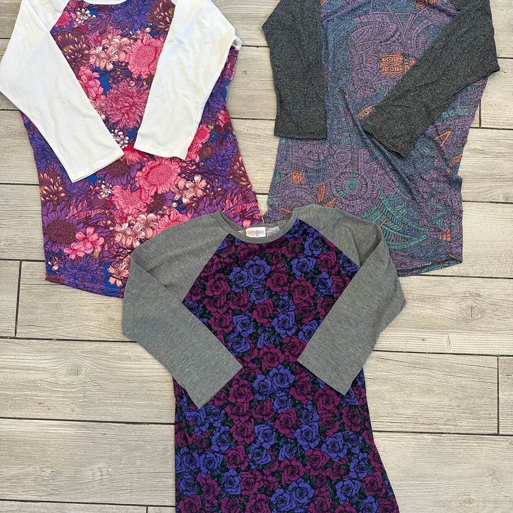 Lularoe 3 pack Randy tee Floral and Patterned Raglan Tees size xs
